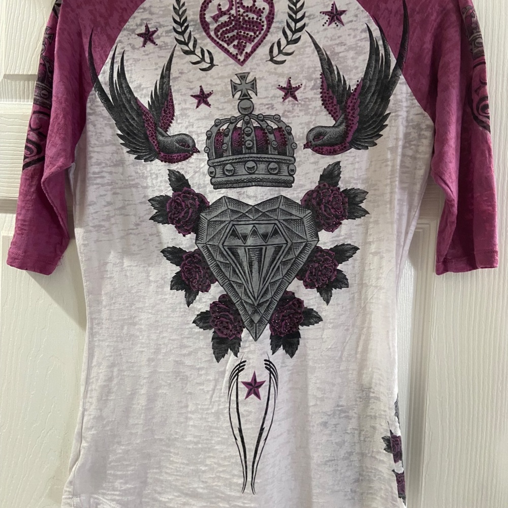 Sinful  Sage baby Button Burnout Rinestone Raglan Henley - Picture 4 of 6